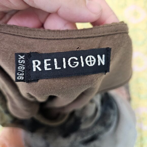 Religion Asymmetrical Draped Sleeveless Dress Brown Stretch Lined Women's Sz XS - Picture 5 of 13